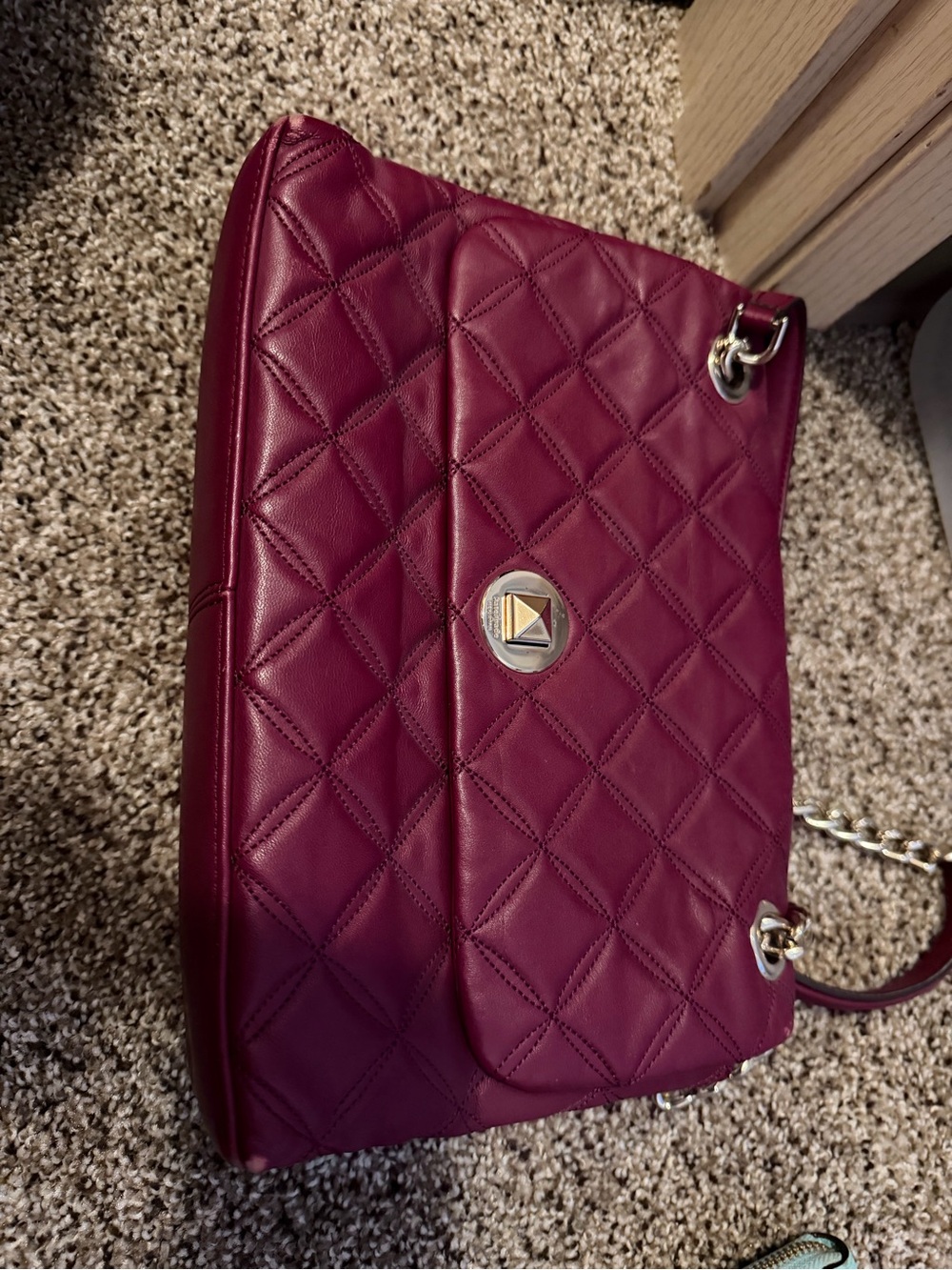 kate spade Quilted Plum Shoulder Bag with Chain Accent